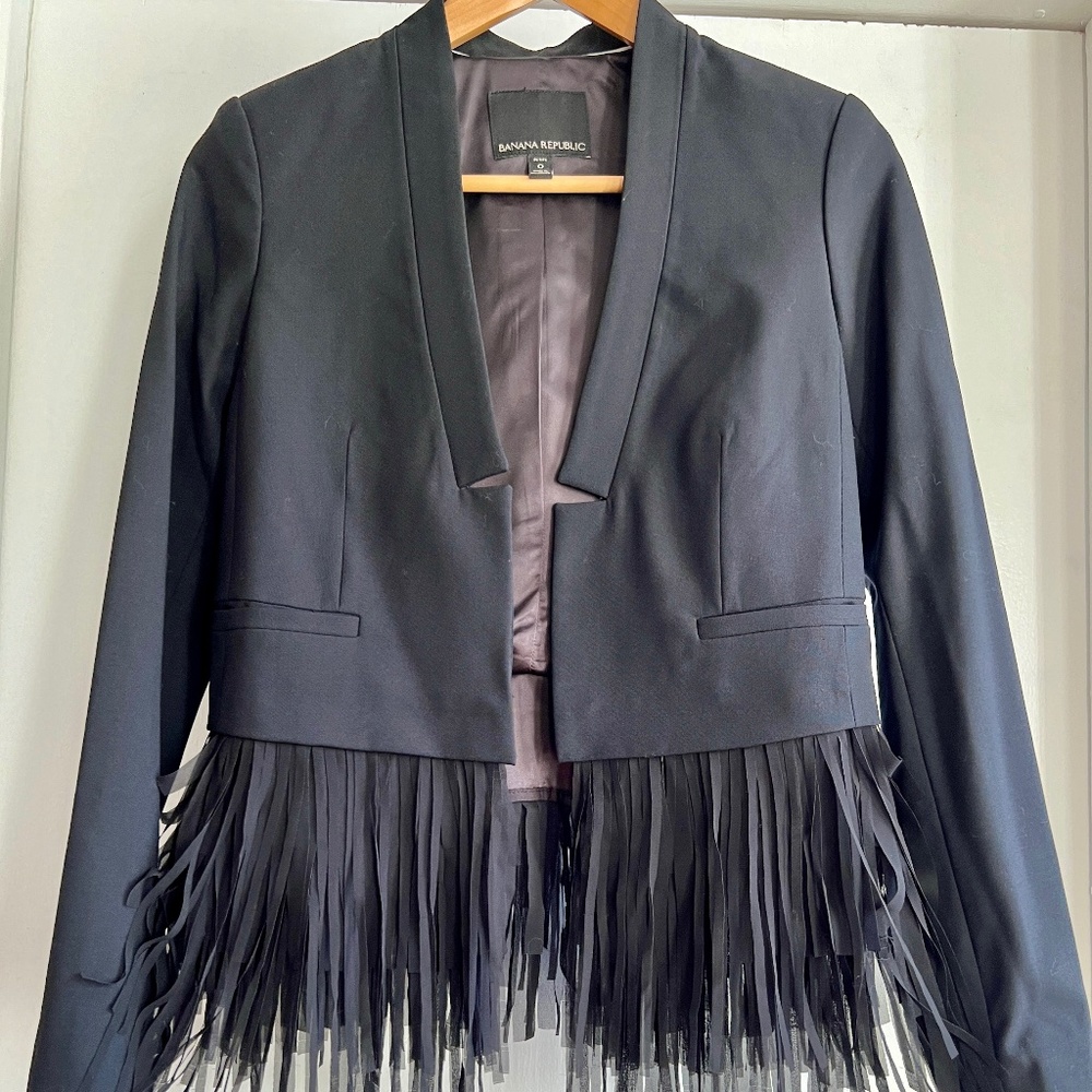 Banana Republic black fringe tuxedo